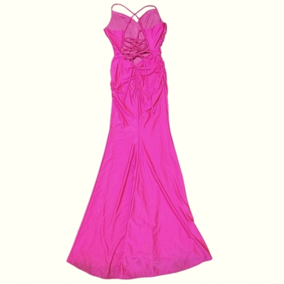 LA FEMME RUCHED MERMAID GOWN PINK 2 - Picture 3 of 13